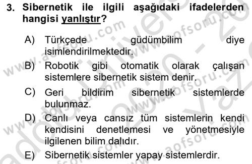 Bilişim Sistemleri Dersi 2020 - 2021 Yılı Yaz Okulu Sınav Soruları 3. Soru