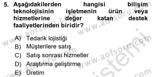 Bilişim Sistemleri Dersi 2020 - 2021 Yılı Yaz Okulu Sınav Soruları 5. Soru