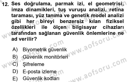 Bilişim Sistemleri Dersi Ara Sınavı Deneme Sınav Soruları 12. Soru