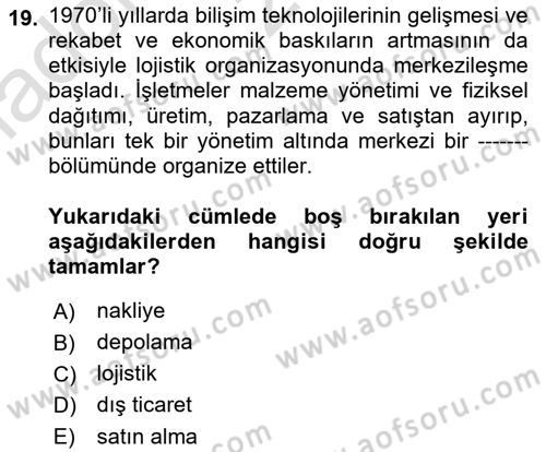 Bilişim Sistemleri Dersi Ara Sınavı Deneme Sınav Soruları 19. Soru
