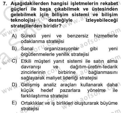 Bilişim Sistemleri Dersi 2021 - 2022 Yılı (Vize) Ara Sınav Soruları 7. Soru