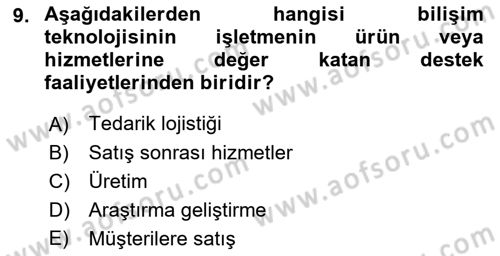 Bilişim Sistemleri Dersi 2021 - 2022 Yılı (Vize) Ara Sınavı 9. Soru