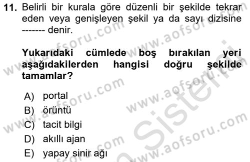 Bilişim Sistemleri Dersi 2021 - 2022 Yılı (Final) Dönem Sonu Sınav Soruları 11. Soru