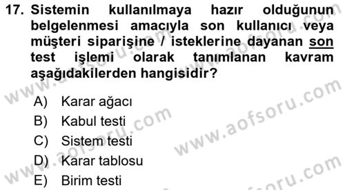 Bilişim Sistemleri Dersi 2021 - 2022 Yılı (Final) Dönem Sonu Sınav Soruları 17. Soru