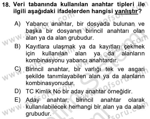 Bilişim Sistemleri Dersi 2021 - 2022 Yılı (Final) Dönem Sonu Sınav Soruları 18. Soru