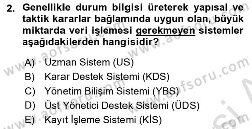 Bilişim Sistemleri Dersi 2021 - 2022 Yılı (Final) Dönem Sonu Sınav Soruları 2. Soru