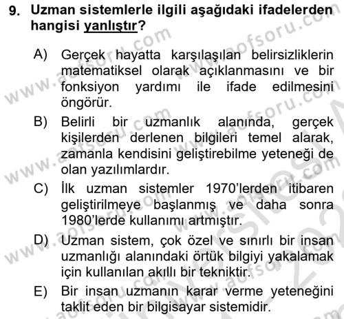 Bilişim Sistemleri Dersi 2021 - 2022 Yılı (Final) Dönem Sonu Sınav Soruları 9. Soru
