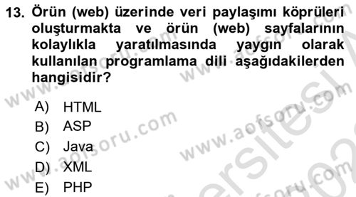 Bilişim Sistemleri Dersi 2021 - 2022 Yılı Yaz Okulu Sınav Soruları 13. Soru