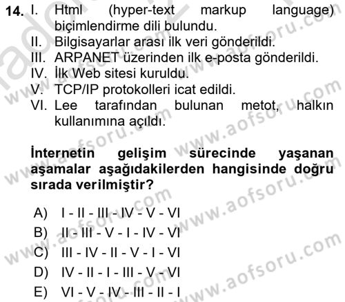 Bilişim Sistemleri Dersi 2021 - 2022 Yılı Yaz Okulu Sınav Soruları 14. Soru
