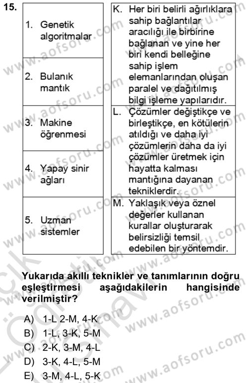 Bilişim Sistemleri Dersi 2021 - 2022 Yılı Yaz Okulu Sınav Soruları 15. Soru