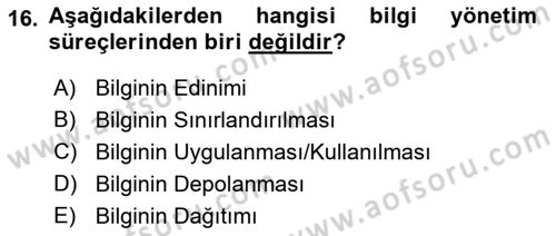 Bilişim Sistemleri Dersi 2021 - 2022 Yılı Yaz Okulu Sınav Soruları 16. Soru