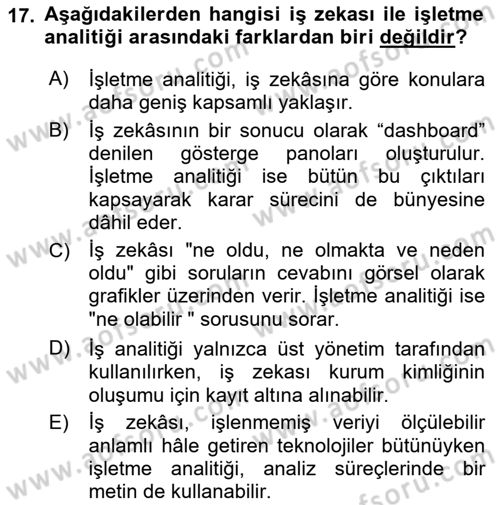 Bilişim Sistemleri Dersi 2021 - 2022 Yılı Yaz Okulu Sınav Soruları 17. Soru