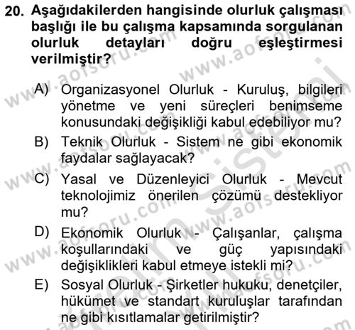 Bilişim Sistemleri Dersi 2021 - 2022 Yılı Yaz Okulu Sınav Soruları 20. Soru