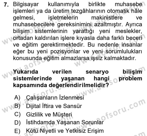 Bilişim Sistemleri Dersi 2021 - 2022 Yılı Yaz Okulu Sınavı 7. Soru