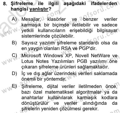 Bilişim Sistemleri Dersi 2021 - 2022 Yılı Yaz Okulu Sınav Soruları 8. Soru