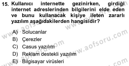 Bilişim Sistemleri Dersi Ara Sınavı Deneme Sınav Soruları 15. Soru
