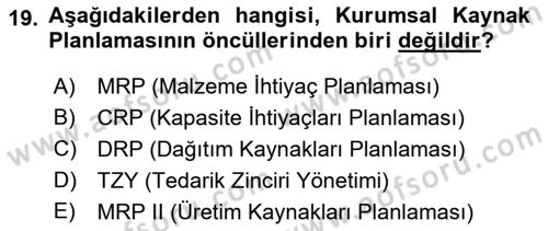 Bilişim Sistemleri Dersi Ara Sınavı Deneme Sınav Soruları 19. Soru