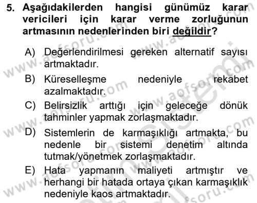 Bilişim Sistemleri Dersi Ara Sınavı Deneme Sınav Soruları 5. Soru