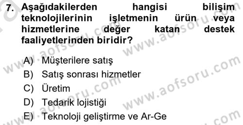 Bilişim Sistemleri Dersi Ara Sınavı Deneme Sınav Soruları 7. Soru