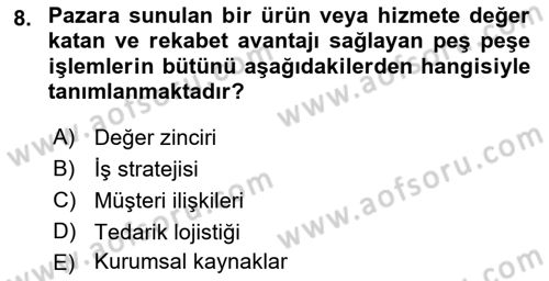 Bilişim Sistemleri Dersi Ara Sınavı Deneme Sınav Soruları 8. Soru
