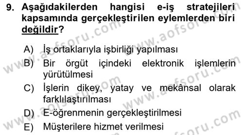 Bilişim Sistemleri Dersi Ara Sınavı Deneme Sınav Soruları 9. Soru