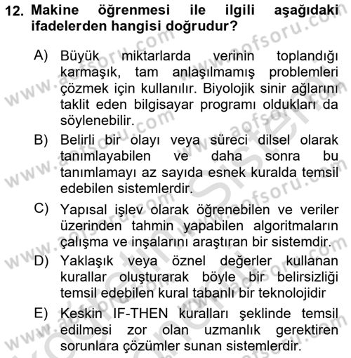 Bilişim Sistemleri Dersi 2022 - 2023 Yılı (Final) Dönem Sonu Sınav Soruları 12. Soru