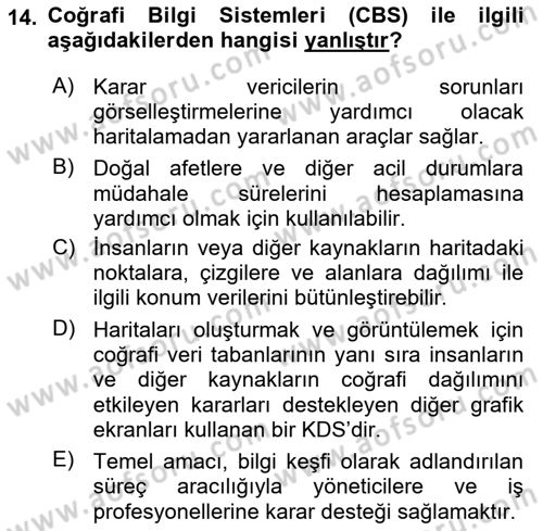 Bilişim Sistemleri Dersi 2022 - 2023 Yılı (Final) Dönem Sonu Sınav Soruları 14. Soru