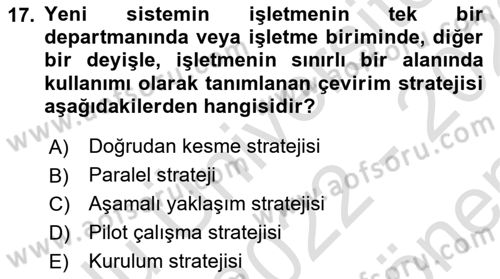 Bilişim Sistemleri Dersi 2022 - 2023 Yılı (Final) Dönem Sonu Sınav Soruları 17. Soru