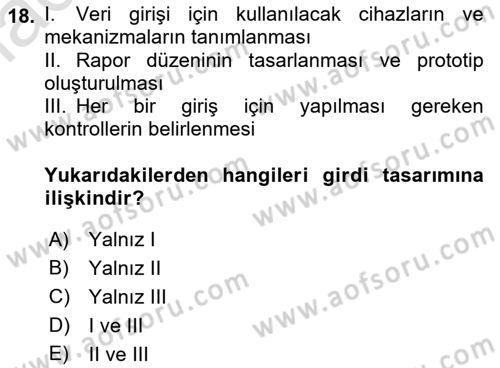 Bilişim Sistemleri Dersi 2022 - 2023 Yılı (Final) Dönem Sonu Sınav Soruları 18. Soru