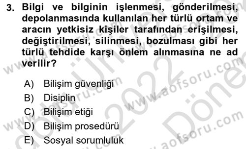 Bilişim Sistemleri Dersi 2022 - 2023 Yılı (Final) Dönem Sonu Sınav Soruları 3. Soru