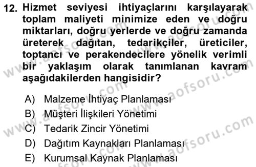 Bilişim Sistemleri Dersi 2022 - 2023 Yılı Yaz Okulu Sınav Soruları 12. Soru