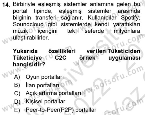 Bilişim Sistemleri Dersi 2022 - 2023 Yılı Yaz Okulu Sınav Soruları 14. Soru