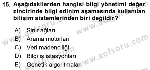 Bilişim Sistemleri Dersi 2022 - 2023 Yılı Yaz Okulu Sınav Soruları 15. Soru