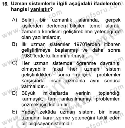 Bilişim Sistemleri Dersi 2022 - 2023 Yılı Yaz Okulu Sınav Soruları 16. Soru