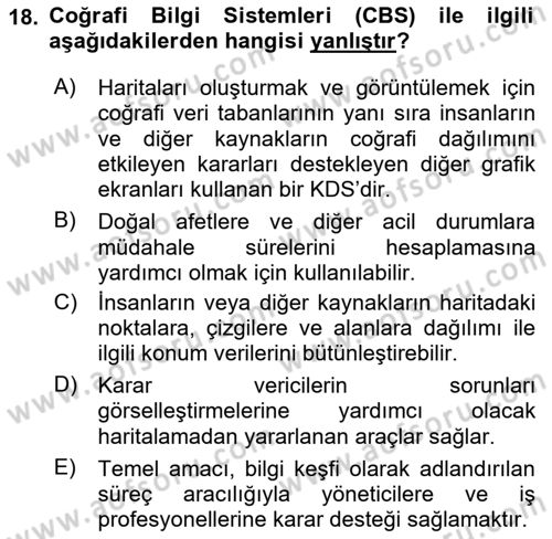 Bilişim Sistemleri Dersi 2022 - 2023 Yılı Yaz Okulu Sınav Soruları 18. Soru