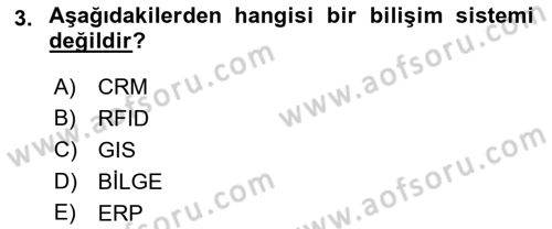 Bilişim Sistemleri Dersi 2022 - 2023 Yılı Yaz Okulu Sınav Soruları 3. Soru