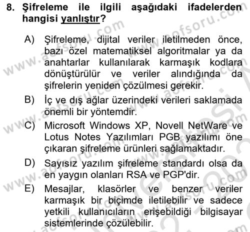 Bilişim Sistemleri Dersi 2022 - 2023 Yılı Yaz Okulu Sınav Soruları 8. Soru