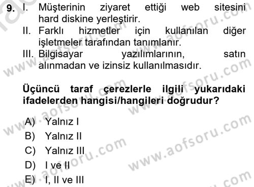 Bilişim Sistemleri Dersi 2022 - 2023 Yılı Yaz Okulu Sınav Soruları 9. Soru