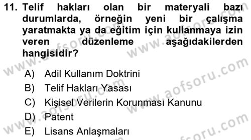 Bilişim Sistemleri Dersi Ara Sınavı Deneme Sınav Soruları 11. Soru