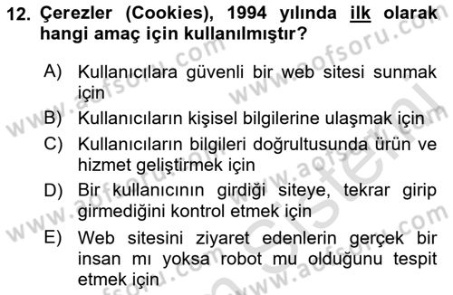 Bilişim Sistemleri Dersi Ara Sınavı Deneme Sınav Soruları 12. Soru