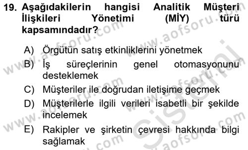 Bilişim Sistemleri Dersi Ara Sınavı Deneme Sınav Soruları 19. Soru