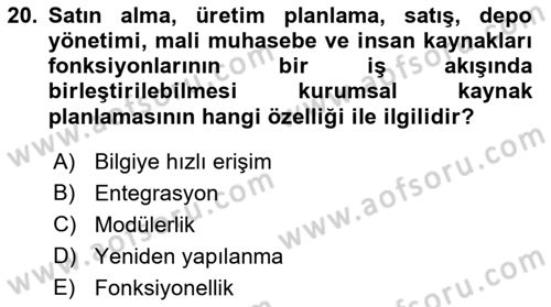 Bilişim Sistemleri Dersi Ara Sınavı Deneme Sınav Soruları 20. Soru