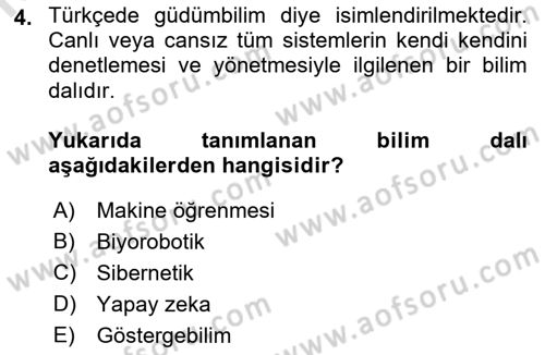 Bilişim Sistemleri Dersi Ara Sınavı Deneme Sınav Soruları 4. Soru
