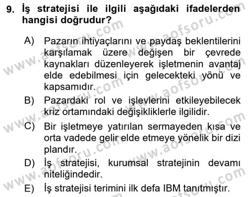 Bilişim Sistemleri Dersi Ara Sınavı Deneme Sınav Soruları 9. Soru
