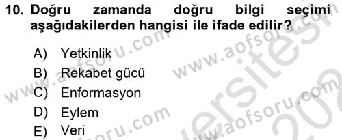 Bilişim Sistemleri Dersi 2023 - 2024 Yılı (Final) Dönem Sonu Sınav Soruları 10. Soru