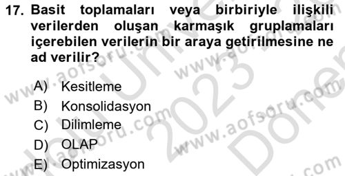 Bilişim Sistemleri Dersi 2023 - 2024 Yılı (Final) Dönem Sonu Sınav Soruları 17. Soru