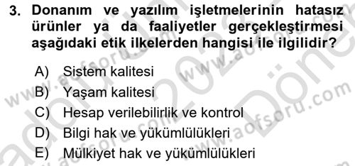 Bilişim Sistemleri Dersi 2023 - 2024 Yılı (Final) Dönem Sonu Sınav Soruları 3. Soru