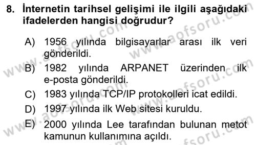 Bilişim Sistemleri Dersi 2023 - 2024 Yılı (Final) Dönem Sonu Sınav Soruları 8. Soru
