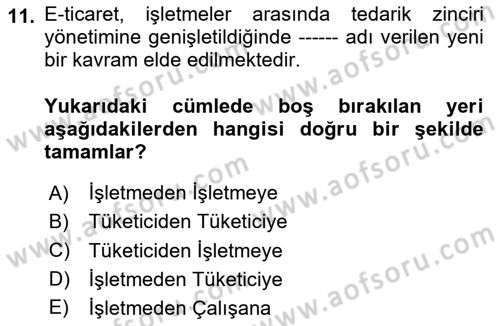 Bilişim Sistemleri Dersi 2023 - 2024 Yılı Yaz Okulu Sınav Soruları 11. Soru