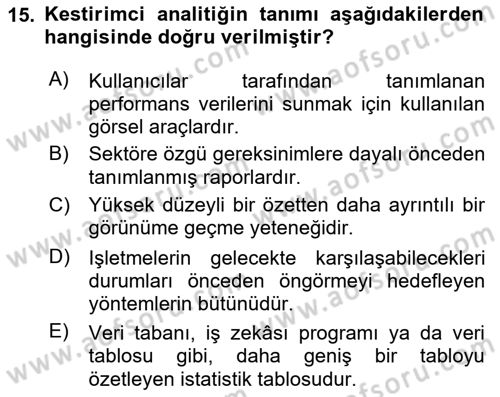 Bilişim Sistemleri Dersi 2023 - 2024 Yılı Yaz Okulu Sınav Soruları 15. Soru